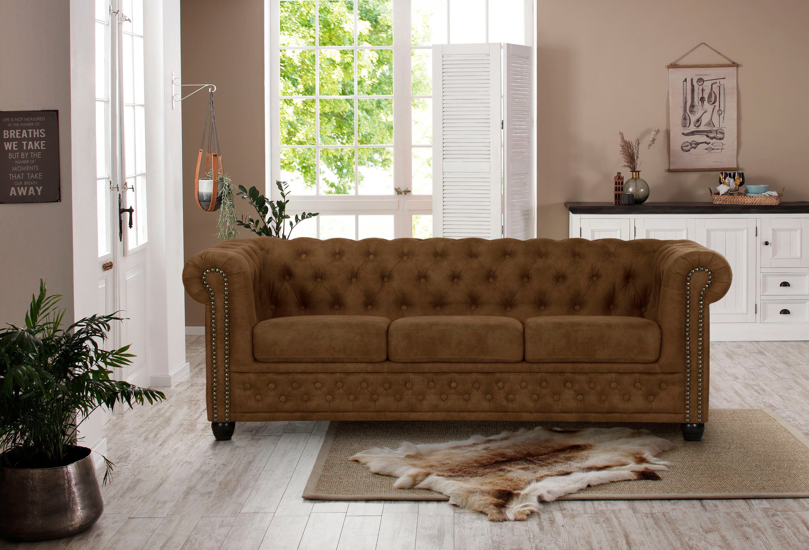 Sofa 3-Sitzer, cognac, Luxus-Microfaser Lederoptik, handgefertigt